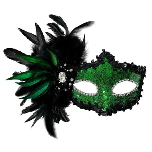 Groene pailletten veren maskerade masker elegante oogmasker voor Halloween feestje.