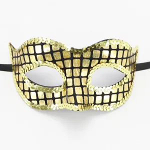 Maschera da ballo in maschera con paillettes oro per festa, Halloween e carnevale.