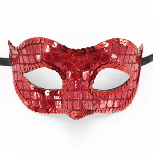 Maschera di carnevale con paillettes rosse per feste, Halloween, carnevale di Venezia e party.