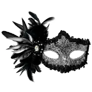 Prachtige zwarte veren masker met glinsterende pailletten voor feestjes en Halloween.