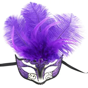 Mascara de plumas violetas para fiesta de carnaval Halloween cosplay evento disfraces