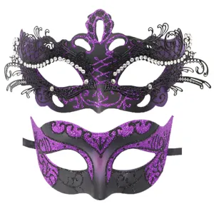 Halloween máscara de fiesta sexy estrás morado negro carnaval antifaz para parejas