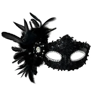 Zwarte gevederde masker, sexy feest koningin oogmasker voor Halloween verkleedpartij feest.
