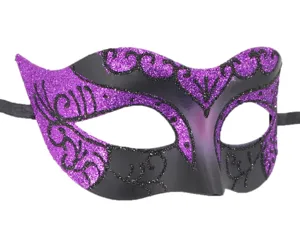 Mascara de carnaval brillante purpura negra para fiesta de Halloween baile de disfraces