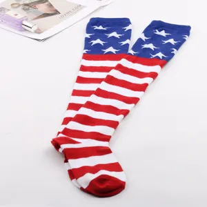 Women American flag over knee long stockings 6 pairs patriotic festival thigh high socks