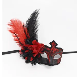 Masque de Mascarade en Plastique Halloween Ruban Dentelle Masque pour les Yeux Carnaval Pâques Plume Fleur Fête Bal Décoration Accessoires Cosplay