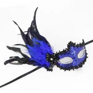 Blauwe veren maskerade masker voor Halloween feest sexy oogmasker kostuum rekwisieten