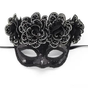 Masquerade Mask With Detachable Flower Detachable Sequin Rhinestone Eye Mask For Carnival Halloween Easter Party Dress Up Props