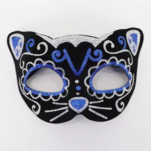 Maschera gatto nero brillantini festa carnevale halloween travestimento costume.