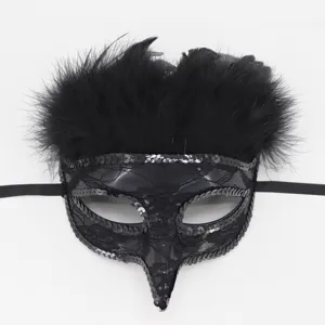 Halloween Maschera in Maschera con Corvo e Piume Nere Maschera facciale a Becco d'uccello della Peste per Oggetti di Scena per Feste in Costume