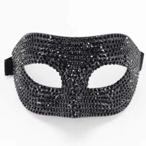 Máscara de mascarada de media cara con diamantes de imitación negros para Halloween.