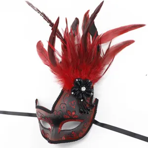Exquisite feather masquerade mask for party and Halloween. Elegant design with red feathers.