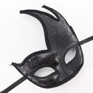 Detail zwart maskerade masker, glitter patroon, Halloween feest kostuum oogmasker accessoire.