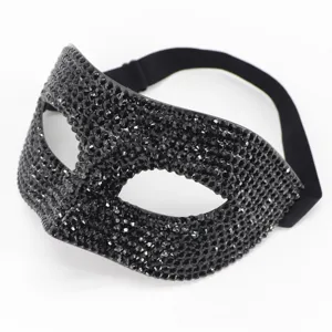 Disfraz de mascara negra brillante con piedras, antifaz de cristal para fiestas.