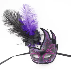 Mascara de carnaval con plumas moradas para fiesta Halloween disfraz antifaz mujer