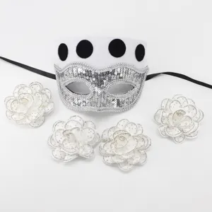 Masquerade mask set with removable rhinestone flower accessories, ideal for parties and carnivals.