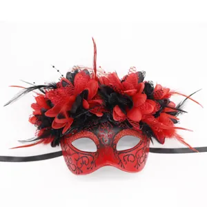 Máscara de Plumas de Mascarada para Mujer Carnaval Fiesta Halloween Pascua Actuación Disfraz Encaje Flor Antifaz Cosplay Accesorios