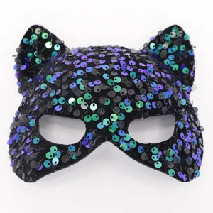 Sequin cat mask for masquerade, Halloween party, and festival cosplay events with sparkly ears.