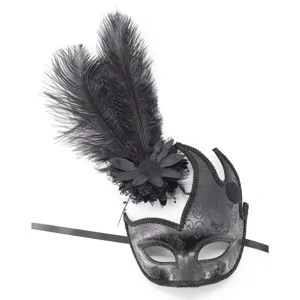 Máscara de plumas negras para fiesta de Halloween, antifaz de carnaval sexy con cintas de satén.