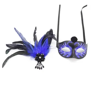 Set maschera in piuma per festa in maschera, maschera occhi sexy e fermaglio per Halloween.