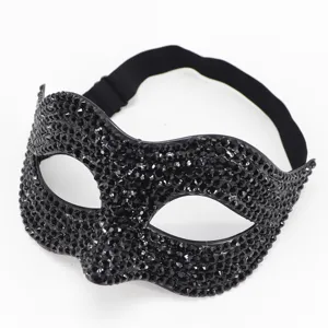 Máscara de mascarada de media cara con pedrería negra, antifaz brillante para fiesta.
