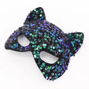 Sequin cat mask for masquerade, party, Halloween costume, sexy black cat eye mask