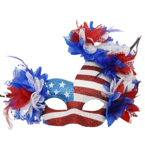 Patriotische Masquerade Masker Amerikaanse Vlag Veer Kant Oogmasker Feest Carnaval Kostuum