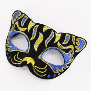Maschera Gatto Glitter Nero Blu Oro Carnevale Festa Halloween Costume Viso