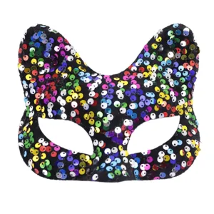 Colorful sequin fox masquerade mask for Halloween party costume, sparkly animal eye mask.