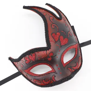 Rood zwarte glitter maskerade masker perfect voor Halloween feest en gezellige carnaval.