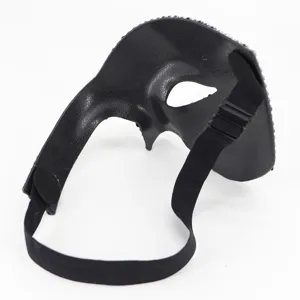 Máscara de mascarada de media cara con diamantes de imitación negros para fiesta, elegante.