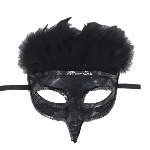 Maschera di carnevale con corvo piuma nera Halloween becco d'uccello festa gotica