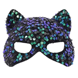 Sequin cat mask for masquerade, sparkly catwoman eye mask for Halloween party and carnival.