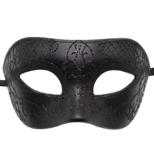 Black masquerade mask with glitter patterns for men Halloween party costume accessory