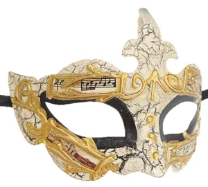 Vintage Venetiaans masker met craquelé goud en muzieknoten motief voor elk feest.