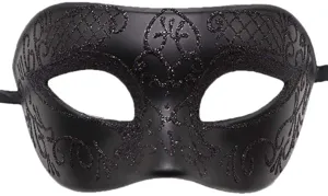 Maschera di carnevale nera con motivo in filigrana glitter per festa e Halloween.