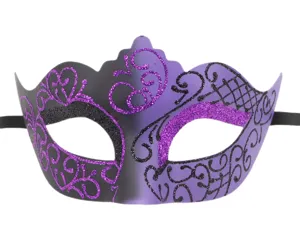 Máscara de mascarada púrpura negro brillo con corona diseño para fiesta Halloween