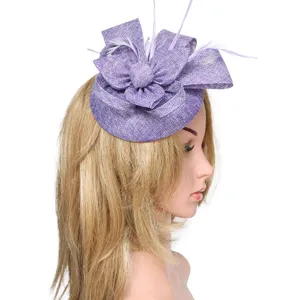Sombrero fascinator de pluma morada para mujer elegante cocktail fiesta boda accesorios cabello