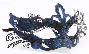 Maschera da ballo in maschera a farfalla blu glitterata con strass brillanti per feste