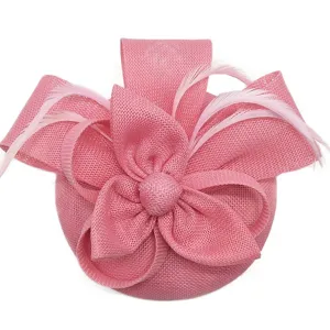 Sombrero fascinator de plumas rosa para mujer, elegante tocado floral para fiesta boda.