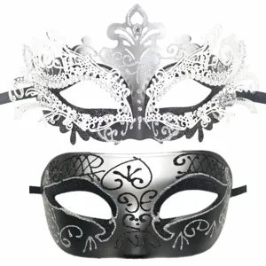Maskenball Masken Set, Vintage Silber Schwarz Spitzen und Glitzer Augenmasken für Party.