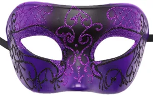 Maschera da ballo in maschera viola nera con glitter per festa di carnevale halloween.