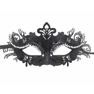 Schwarze venezianische Maske Karneval Party Strass Metall Maskerade Halloween Kostüm.