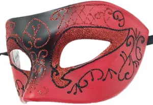 Maschera di carnevale rossa e nera glitterata per feste, festival e eventi di Halloween.