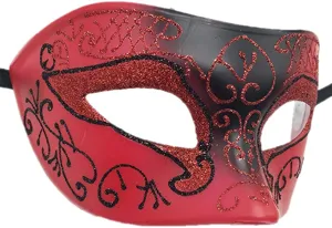 Maschera da carnevale con glitter rossi e neri per feste di Halloween, maschera veneziana.