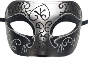 Maschera di carnevale nera e argento con brillantini per feste di Halloween ed eventi.