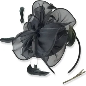 Black organza feather fascinator headband elegant hair accessory for women party cocktail