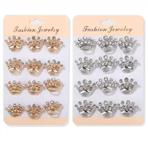 Set di spille corona con strass, elegante spilla metallica decorativa per vestiti e borse.