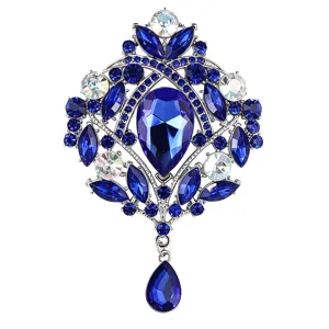 Elegante blaue Strass Brosche Kristall Anstecknadel Vintage Stil silberner Modeschmuck