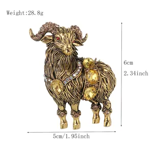 Vintage alloy rhinestone animal goat brooch fashion clothing pin statement accessory